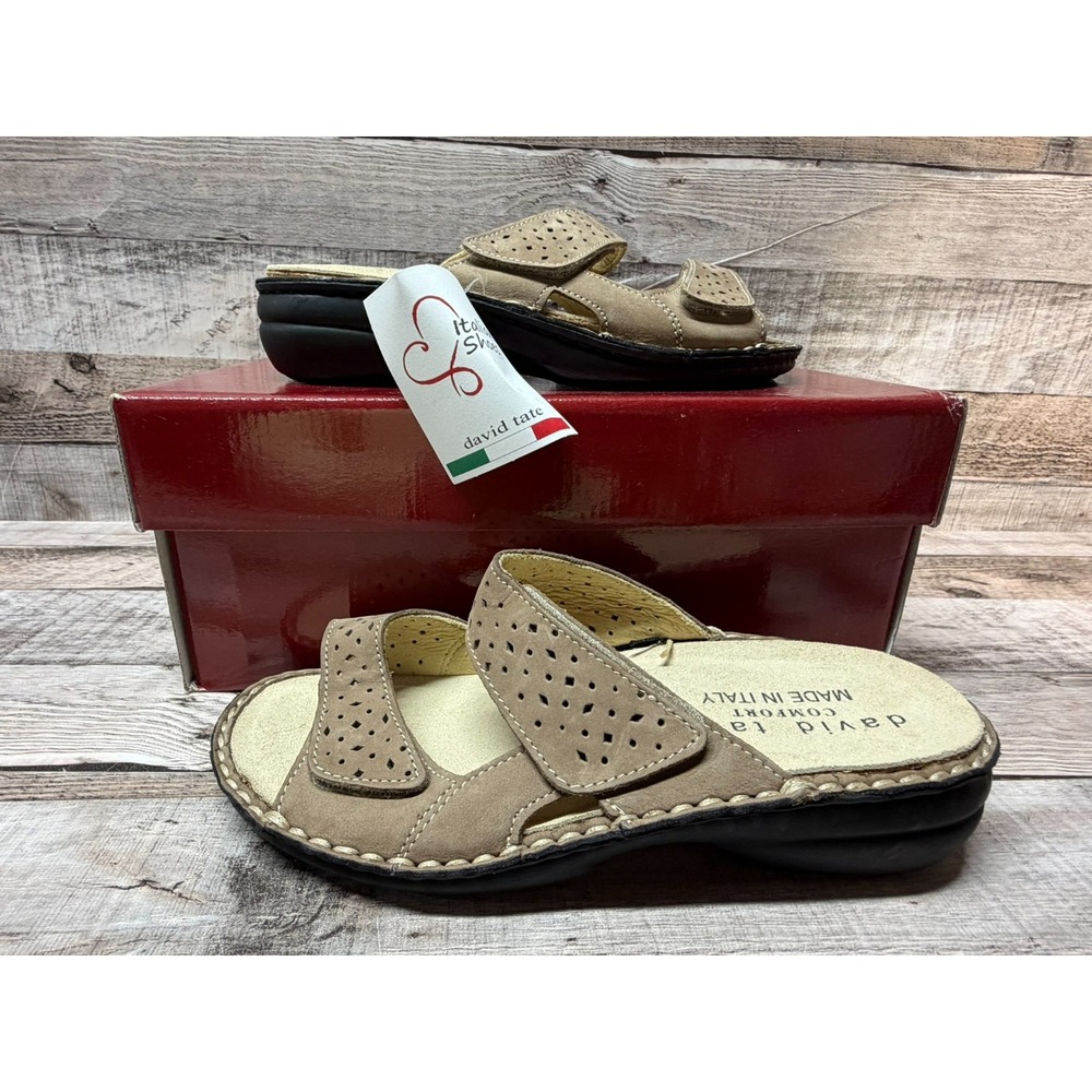 New David Tate Gelato Comfort Sandals Taupe Nubuck Size 36 Made in Italy Women